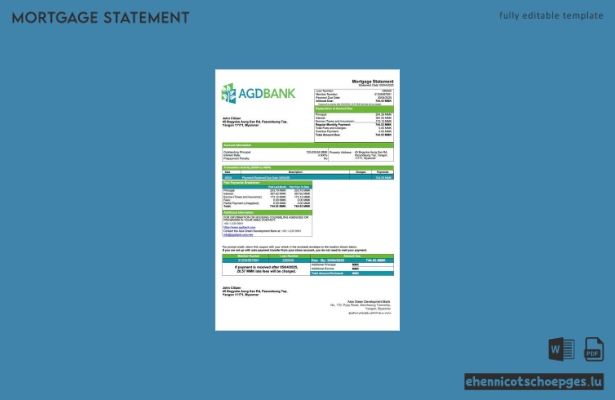 Myanmar Asia Green Development AGD Bank Hypothekenabrechnung Word- und PDF-Beispielvorschau